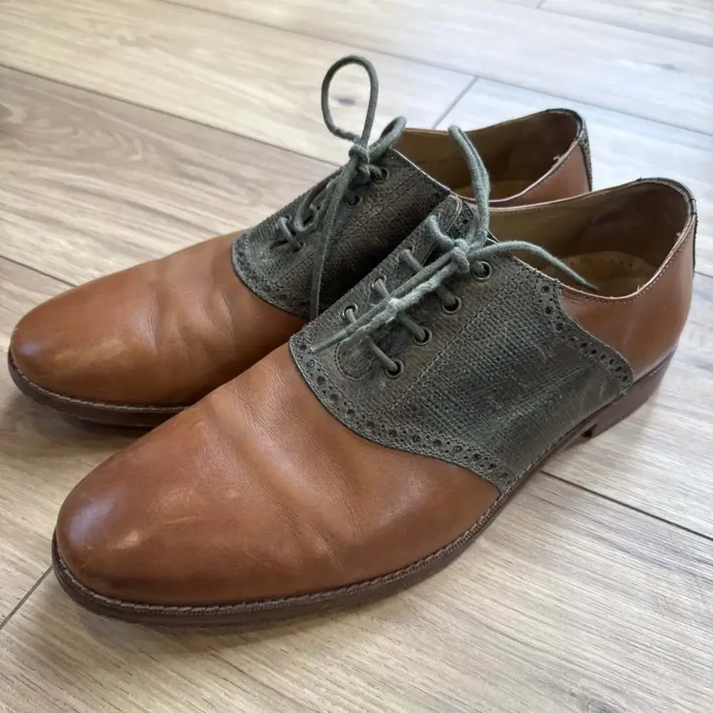 Cole Haan size 10 M mens Nubuck Leather oxfords brown and Green Preppy Business